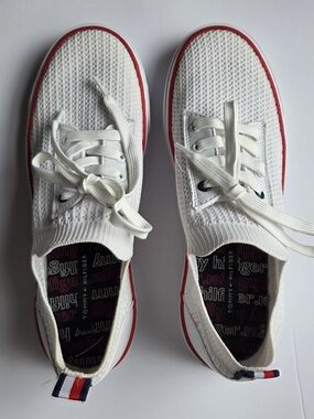 Tommy Hilfiger White Knit Sneakers with Red Trim